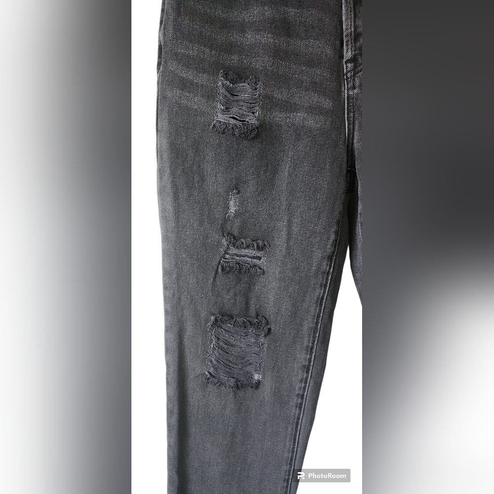 PACSUN Black High Waisted Straight Leg Jeans Raw Ripped Distressed Womens - Picture 10 of 11